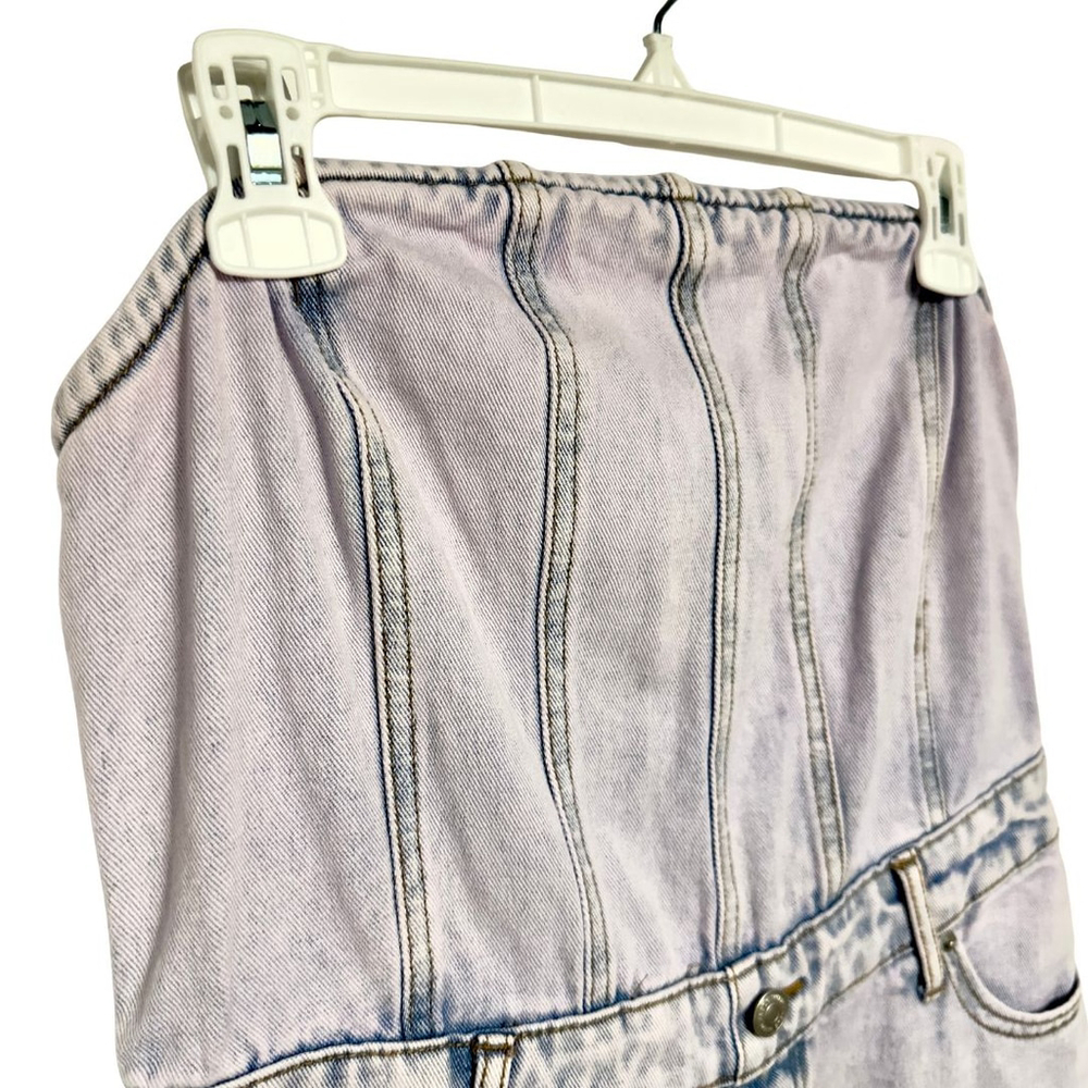 Women's WILD FABLE Y2K Strapless TUBE TOP DENIM Cargo Pockets Jumpsuit JEANS M - Picture 5 of 13